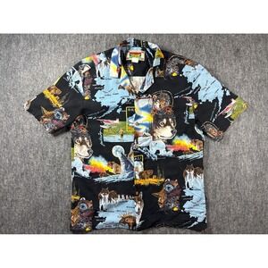 Banana Jack Mens Alaska Map Wildlife Wolf Bear Rayon Hawaiian Shirt Black L
